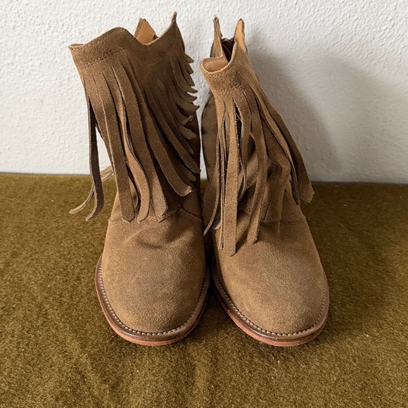 Uppercase Free People Sylvia Brown Fringe Carved Heel Booties Size 7 - Picture 2 of 5